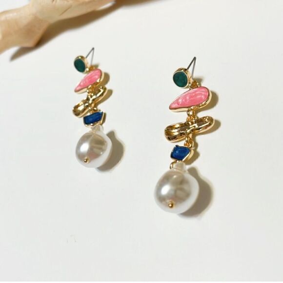 Enamel pearl drop earrings #585 - Picture 4 of 6